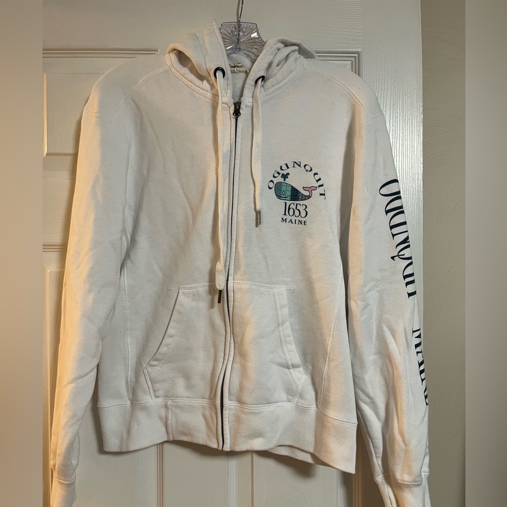 White Zip-Up Hoodie with Graphic Print